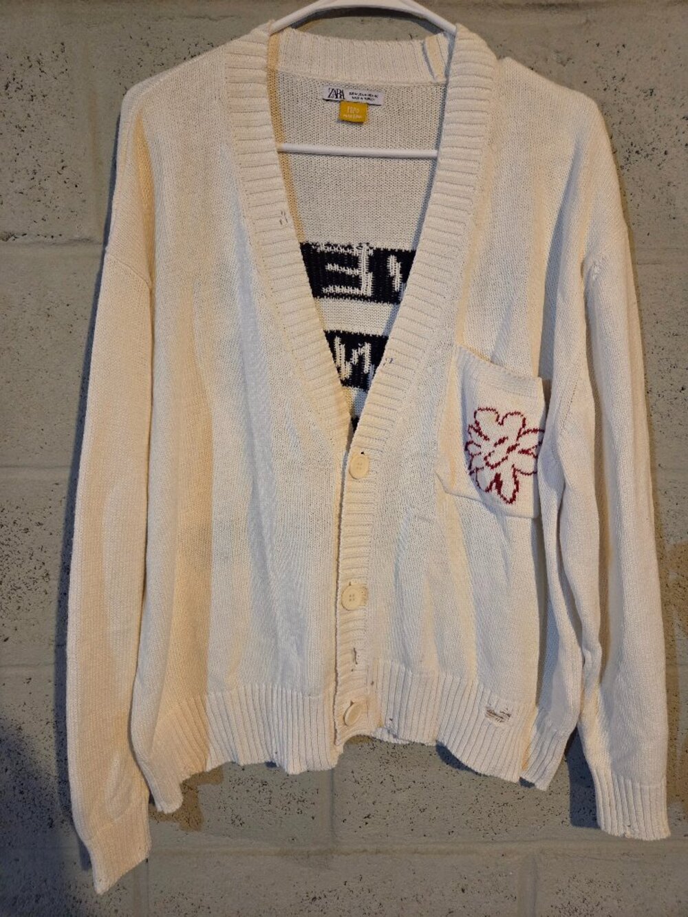 Zara x Pepo Moreno Graphic Cardigan Sweater White Size Medium